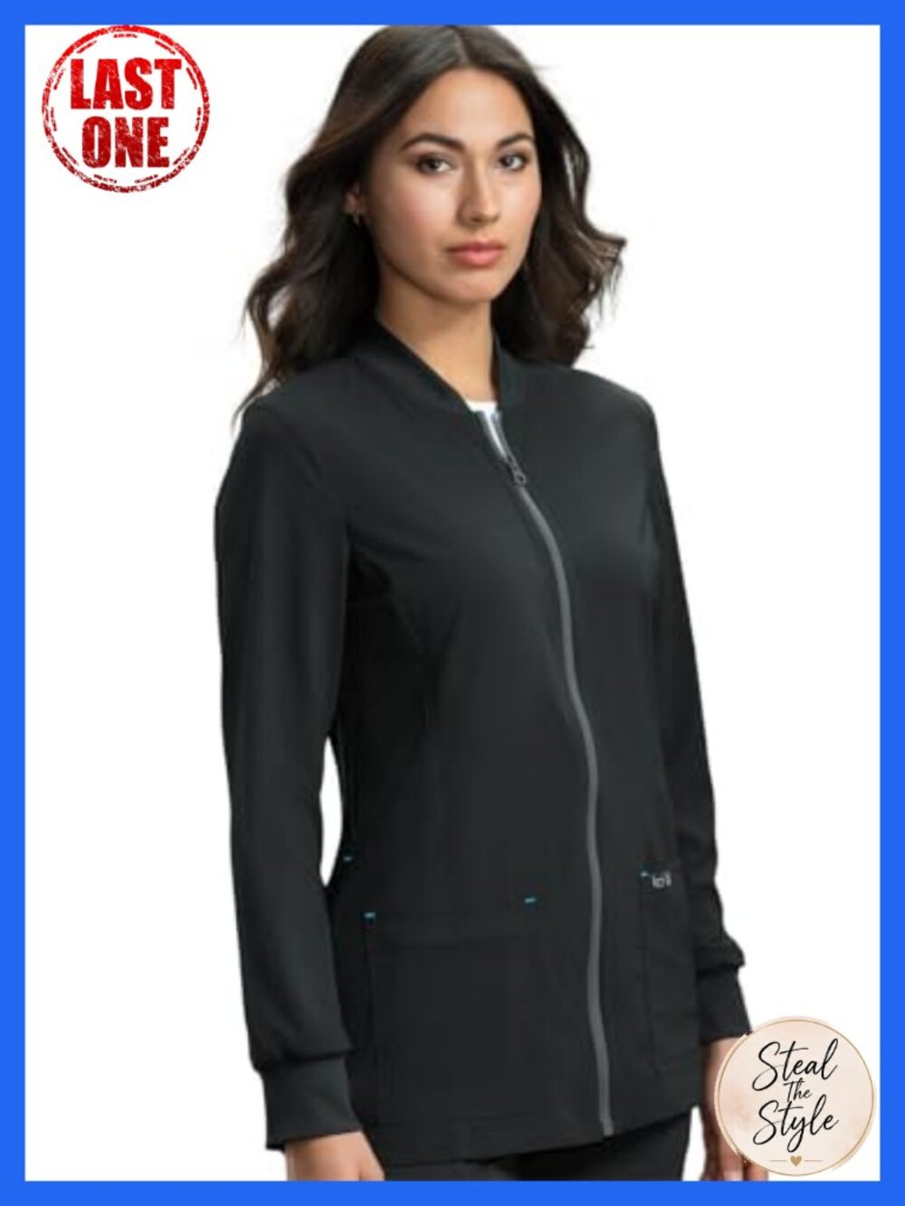 KOI Andrea Medical Scrub Jacket Zip Front Pockets Rib Knit Cuffs
